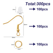 300Pcs Earrings Set Hypoallergenic Earring Hooks Jump Rings Clear Rubber Earring Backs For Jewelry Making Findings Accessories