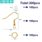 300Pcs Earrings Set Hypoallergenic Earring Hooks Jump Rings Clear Rubber Earring Backs For Jewelry Making Findings Accessories