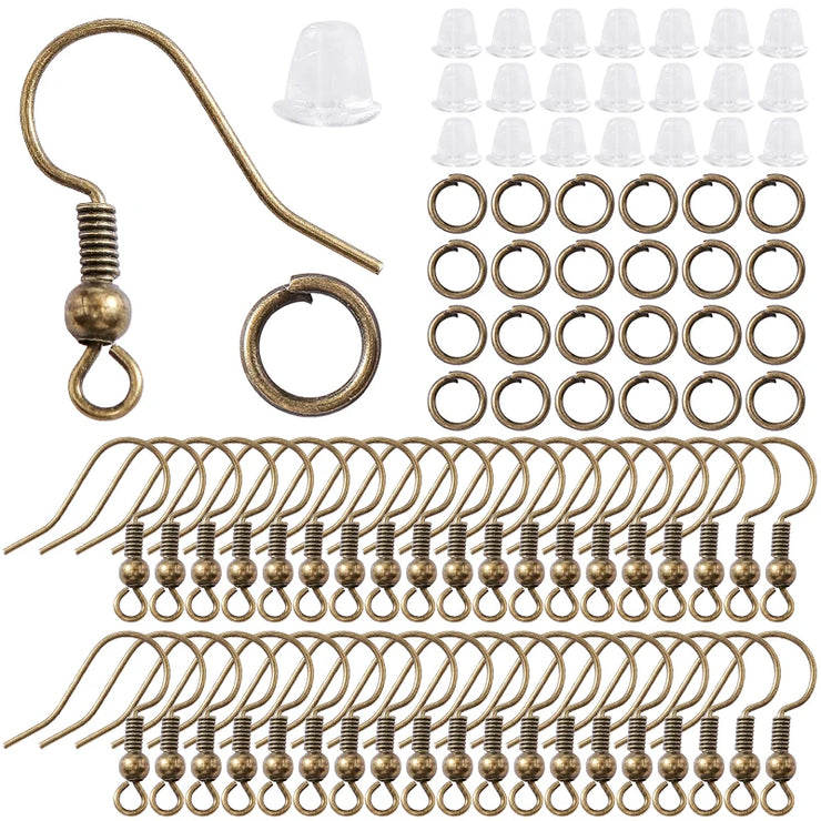 300Pcs Earrings Set Hypoallergenic Earring Hooks Jump Rings Clear Rubber Earring Backs For Jewelry Making Findings Accessories